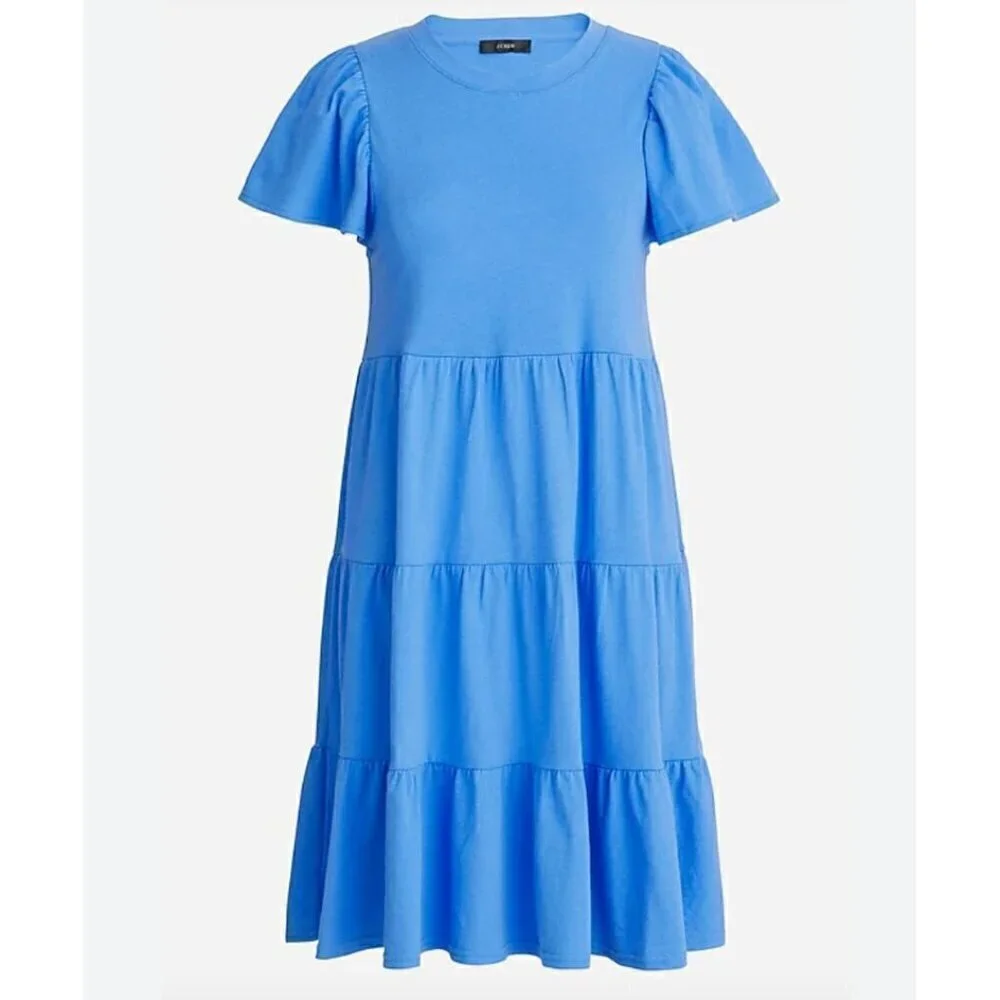 j crew tiered dress in broken in jersey New J. Size XXS Knit broken-in mini Blue *Stain* na_07/06/2026
